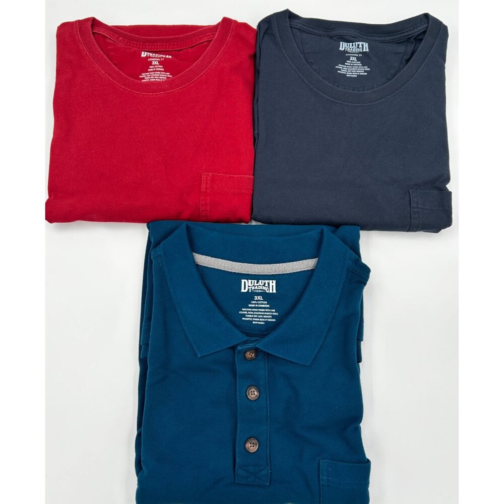 Duluth Trading Co Mens Polo Shirt & 2 Pocket Tees Bundle 3XL  Red Navy Blue Teal